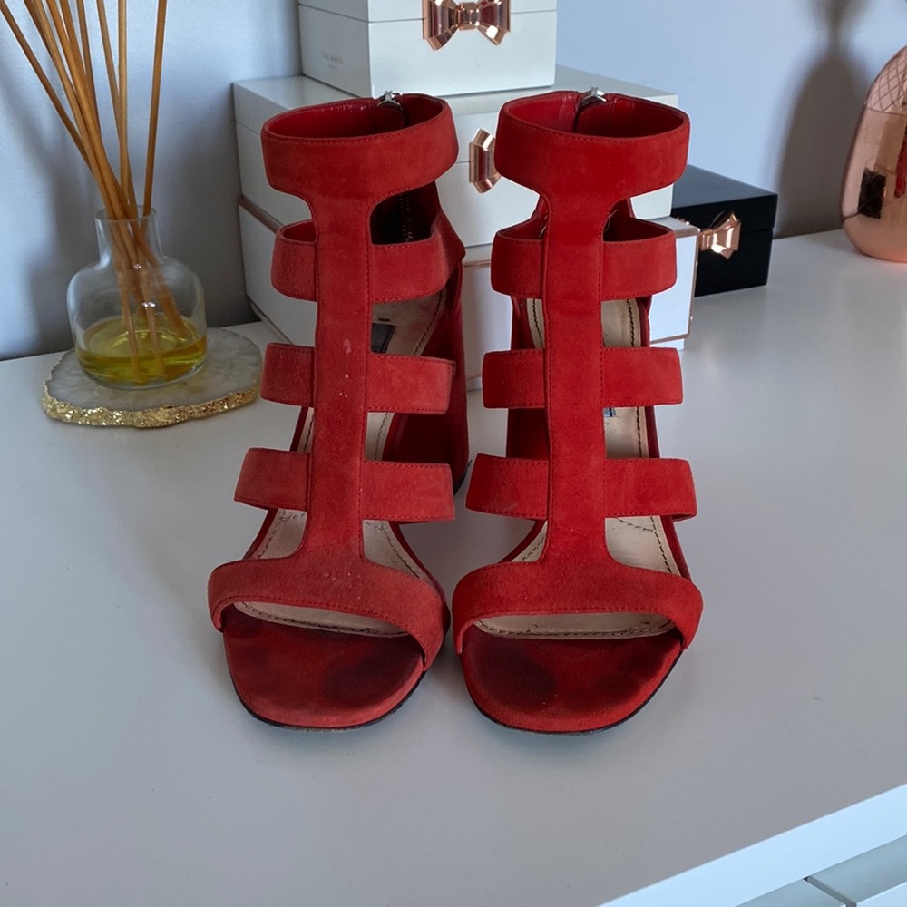 Prada Red Caged Block Heel